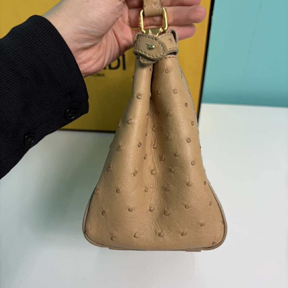 Fendi Mini Peekaboo in Beige Ostrich leather with Gold Accents - Picture 3 of 11